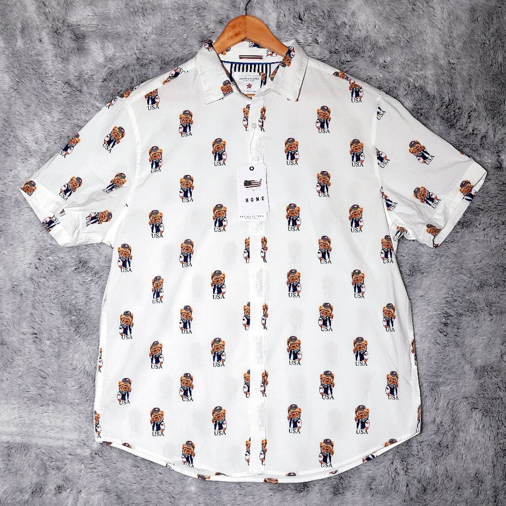 Denim & Flower Men's Button Up Shirt Short Sleeve Ricky Singh White Size XL